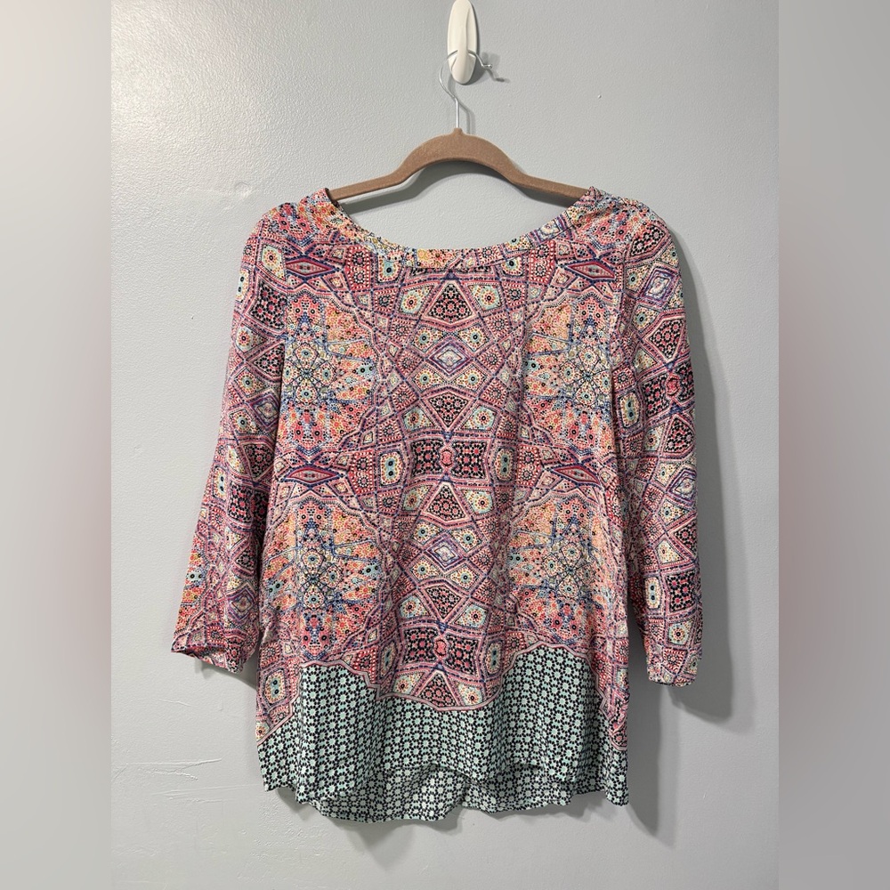 Maeve 100% Silk Multicolor Geometric Patterned Blouse Womens Size 6